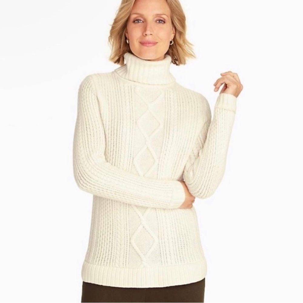 Talbots Sweater Pullover Cable Knit Cream Wool Blend - Picture 8 of 8